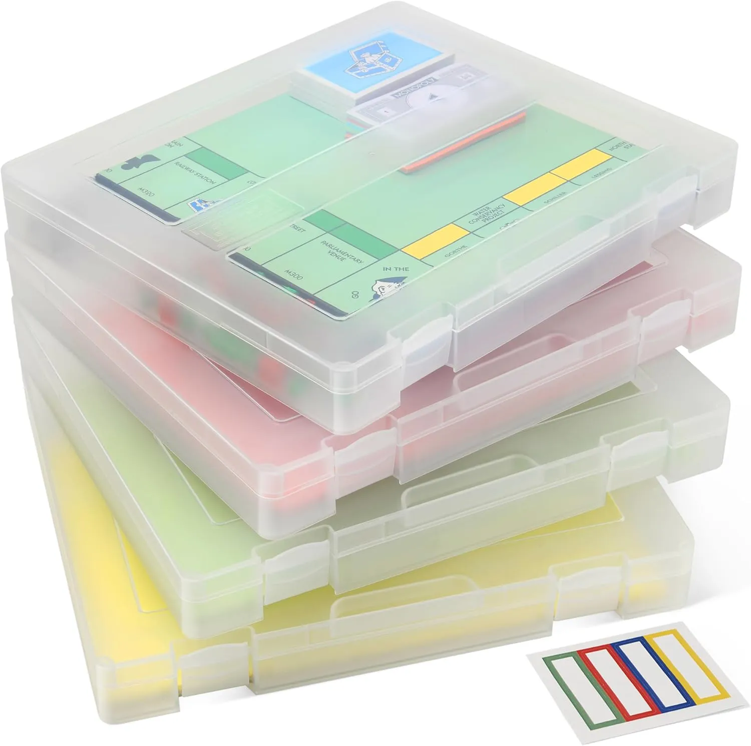 4-Pack Art & Craft Organizer Storage Case - Semi Transparent Stackable Plastic Craft Storage Container, Project Organizer Box Paper Custom Size Fit 8.5 x 11 Paper & More 12.4 x 10.8 x 1.7 In
