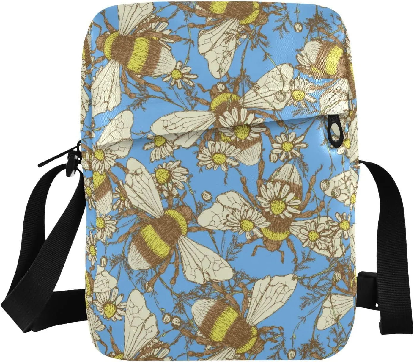ALAZA Daisy Flower and Bees Crossbody Bag Small Messenger Bag Shoulder Bag with Zipper for Women Men