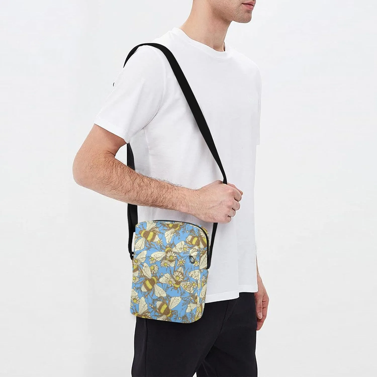 ALAZA Daisy Flower and Bees Crossbody Bag Small Messenger Bag Shoulder Bag with Zipper for Women Men