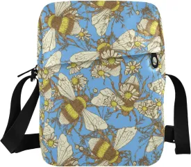 ALAZA Daisy Flower and Bees Crossbody Bag Small Messenger Bag Shoulder Bag with Zipper for Women Men