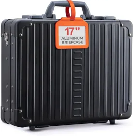 Aleon 17" Premium Aluminum Briefcase for Men  Shockproof Hard Shell Laptop Attache Case with Two TSA Key Locks, Metal Carrying Case for Travel, Storage, and Business Equipment (Onyx)