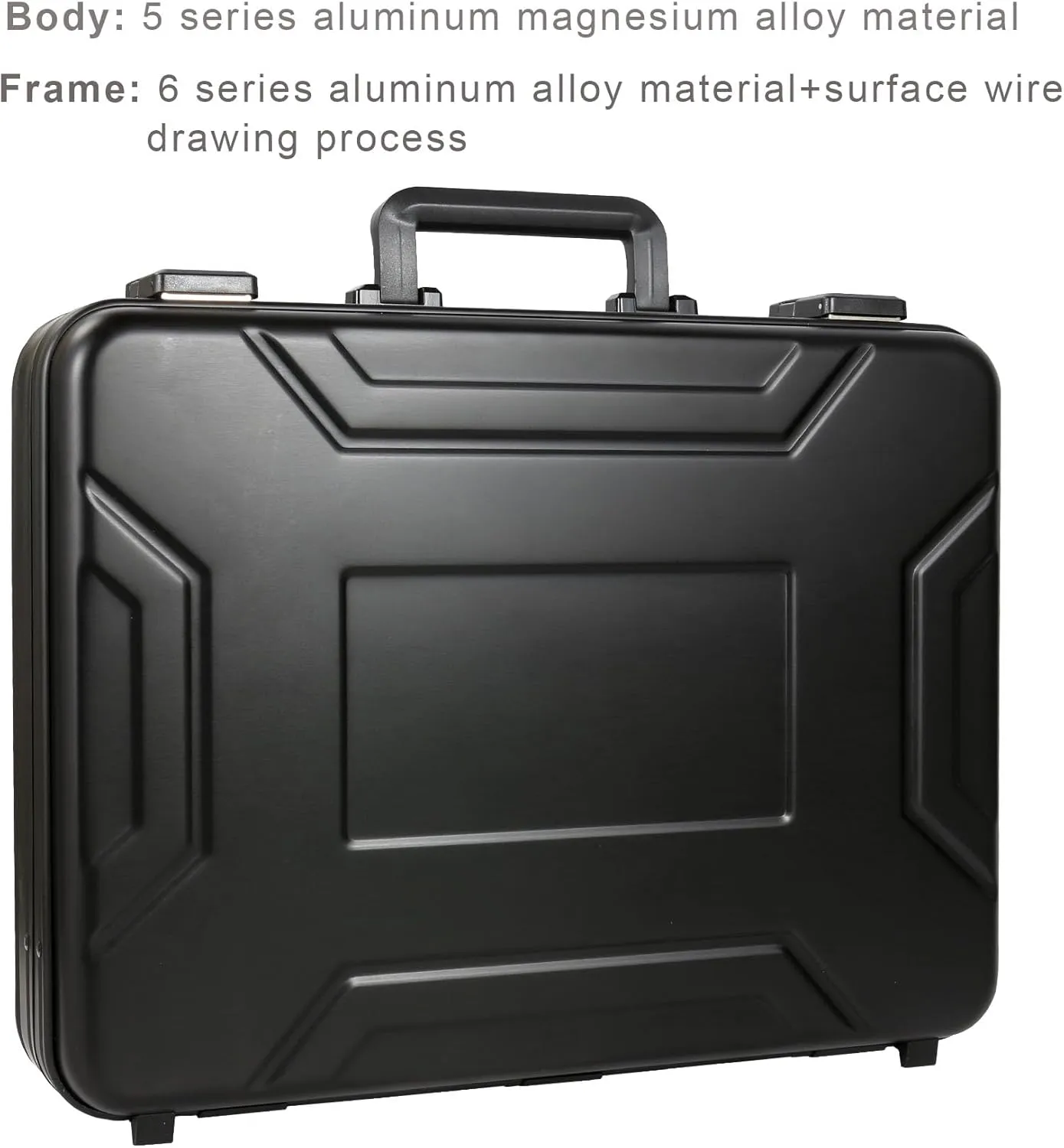 Aluminum Laptop Briefcase, Lockable Black Attache Case, Metal Hard Shell Money Case Portfolio File Box with Removable Interior and Foam (Black, 16.5x12.6x6.1 Inch)