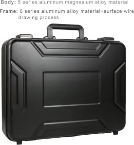Aluminum Laptop Briefcase, Lockable Black Attache Case, Metal Hard Shell Money Case Portfolio File Box with Removable Interior and Foam (Black, 16.5x12.6x6.1 Inch)