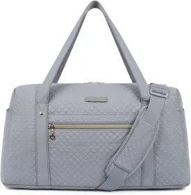 BAGSMART Travel Duffle Bag 31L Quilted Weekender Overnight Bag for Women with Laptop Compartment, Large Carry On Airport Bag with Wet Pocket & Shoe Bag for Business Trips, Sports (Grey)