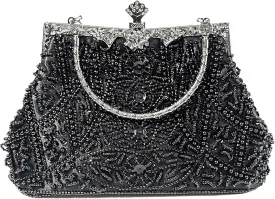Beaded Purse Bags and Clutch- Evening Bags Wedding Women's Elegant and Stylish Handbag Collection- (black)