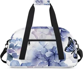 Butterfly Purple Flower Boys Girls Gym Bag Dance Perform Training Duffel Bags Weekender Carry-On Tote Luggage Bag Ideal for School Practice or Overnight Trips Hydrangea