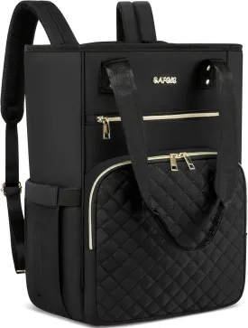 CAFELE 17 inch Laptop Backpack,Quilted Convertible Backpack Tote Laptop Computer Work Bag,Cute Womens Travel Backpack Purse College Teacher Carry on Back pack with USB Port,Quilted Black(2322H-02)