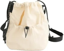 Canvas Bucket Bag Drawstring Shoulder Bag Pleated Nylon Crossbody Bag
