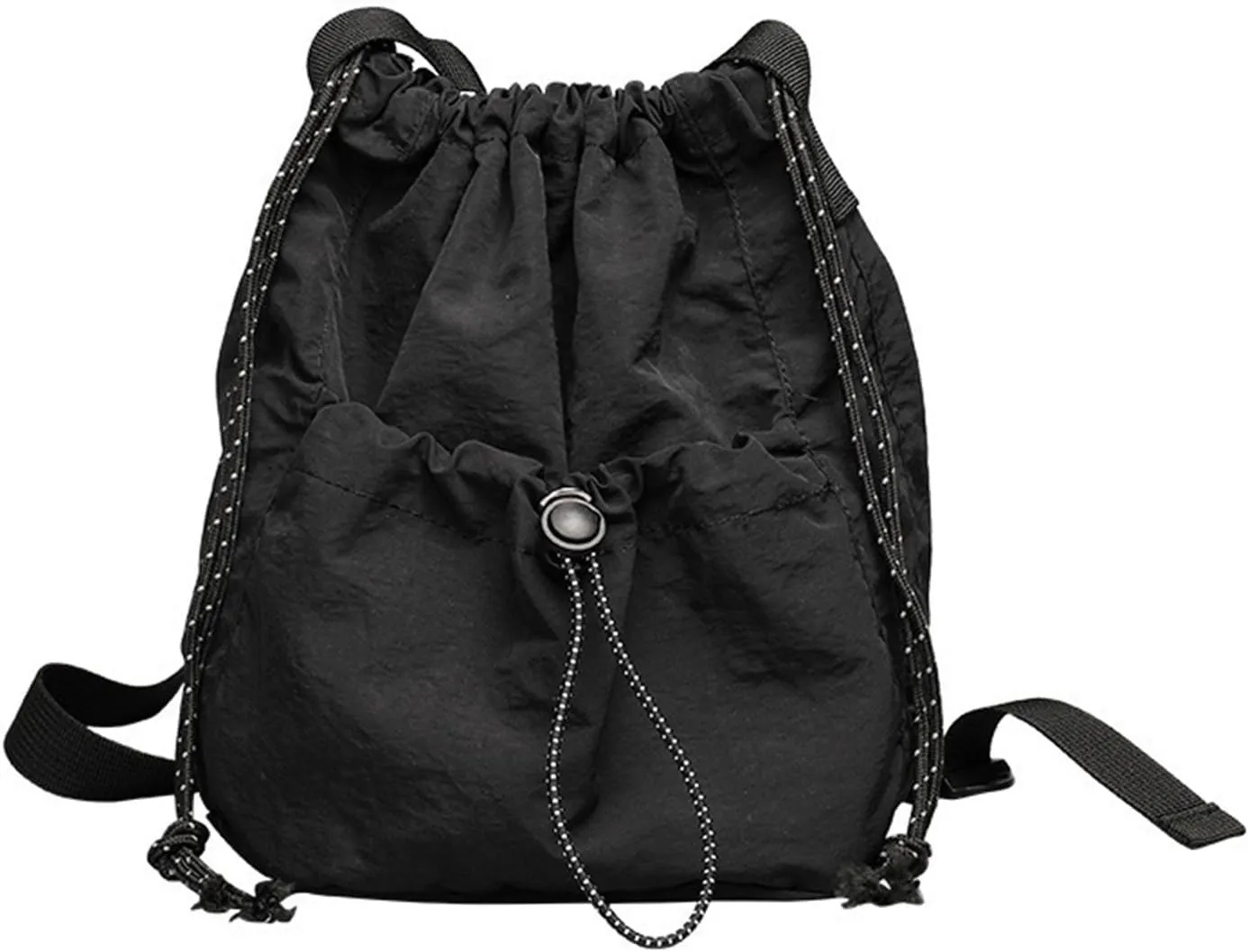 Canvas Bucket Bag Drawstring Shoulder Bag Pleated Nylon Crossbody Bag