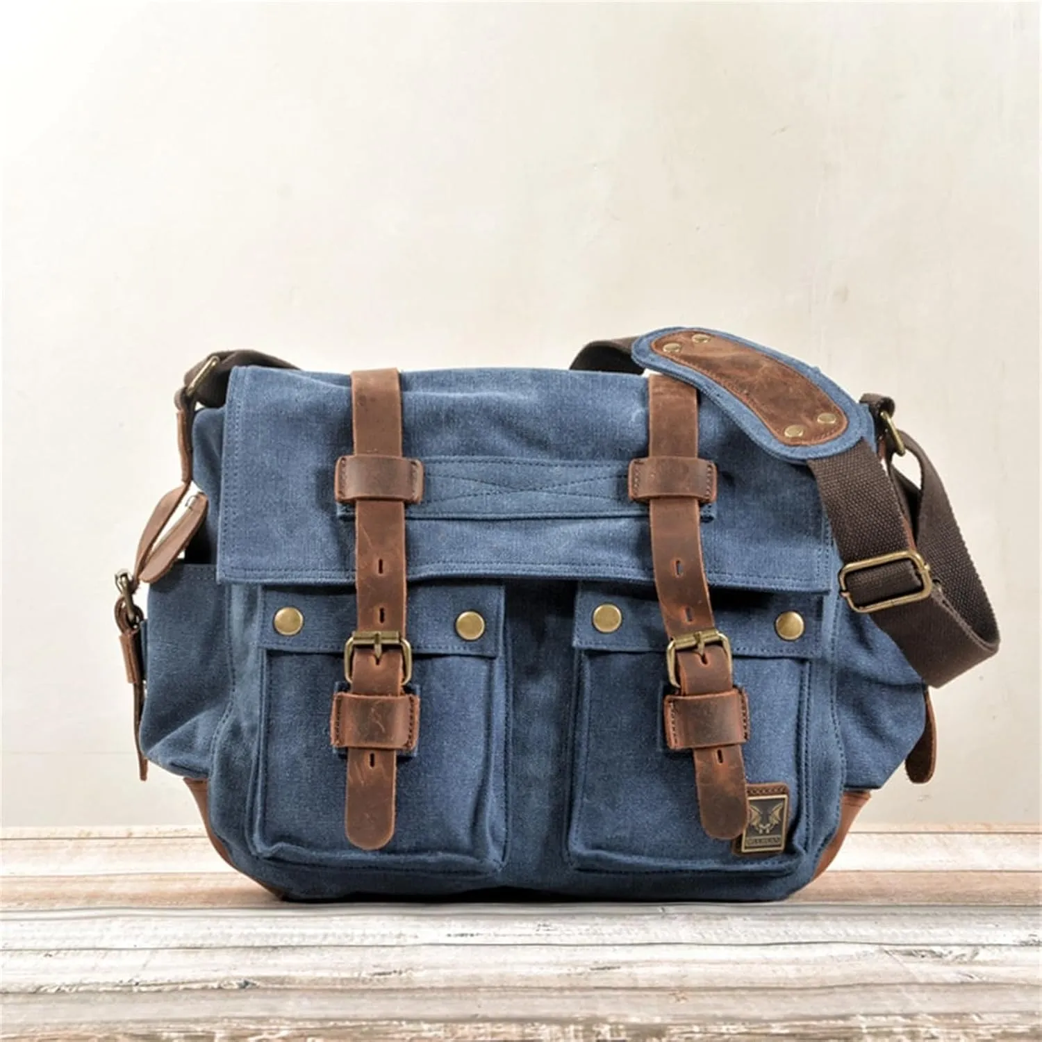 Canvas Messenger Bag, Vintage Genuine Leather Shoulder Bag, Briefcase Crossbody Satchel Purse Laptop Bag Medium