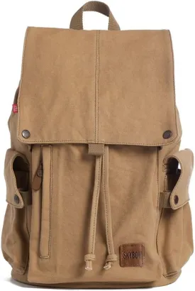 Canvas Vintage Backpack Casual Outdoor Daypack Rucksack for Men Women 15.6inch Laptop Hiking Travel Backpacks (APRICOT)