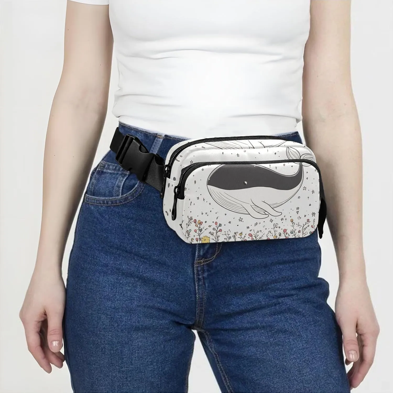 Chic Whale Trendy Fanny Pack Waist Bag for Women Men Teens Small Crossbody Sport Bag with Adjustable Strap for Shopping Sports Work