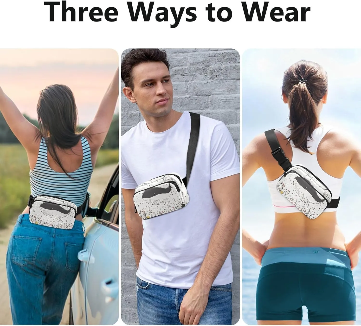 Chic Whale Trendy Fanny Pack Waist Bag for Women Men Teens Small Crossbody Sport Bag with Adjustable Strap for Shopping Sports Work