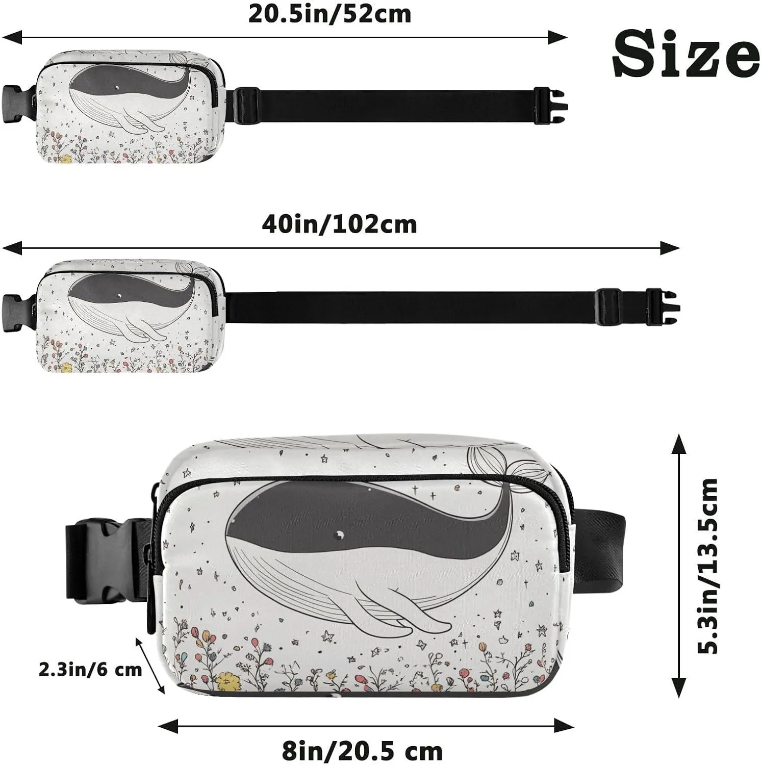 Chic Whale Trendy Fanny Pack Waist Bag for Women Men Teens Small Crossbody Sport Bag with Adjustable Strap for Shopping Sports Work