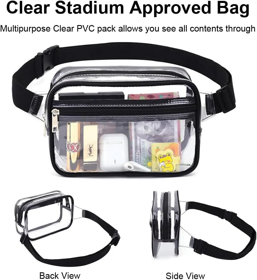 Clear Purse for Women Stadium Approved - Fanny Pack Belt Bag Crossbody Trendy (Black)