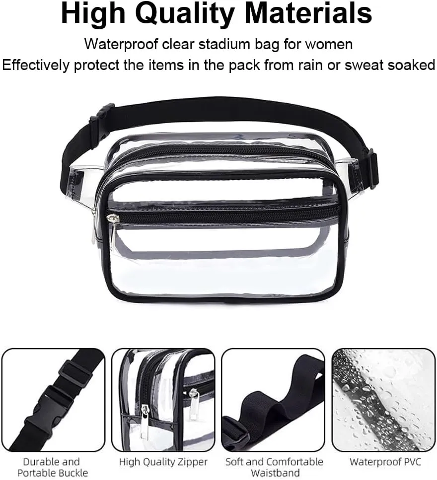 Clear Purse for Women Stadium Approved - Fanny Pack Belt Bag Crossbody Trendy (Black)