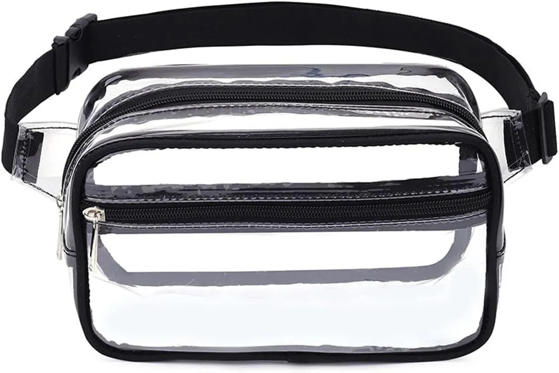 Clear Purse for Women Stadium Approved - Fanny Pack Belt Bag Crossbody Trendy (Black)