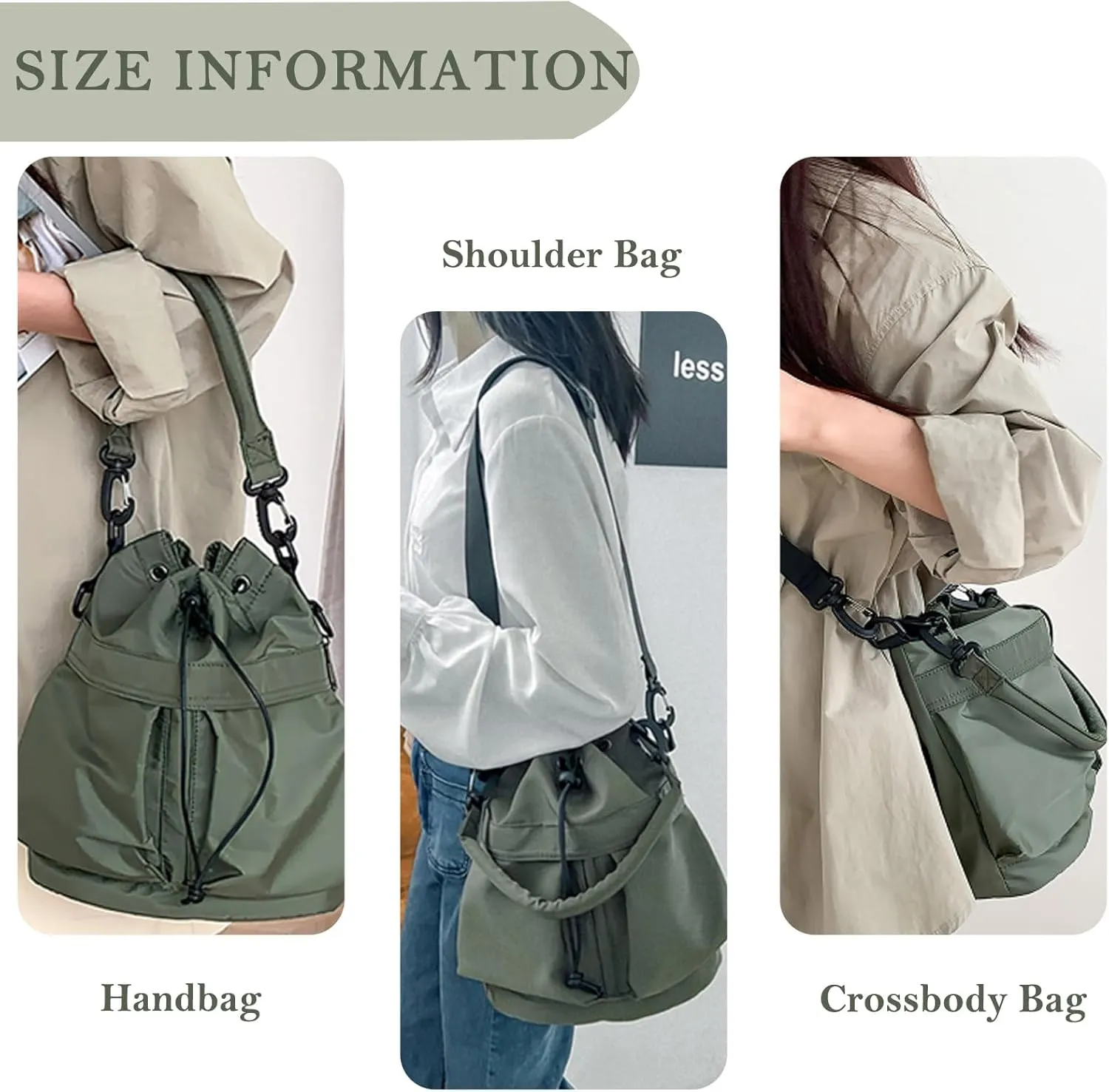 Drawstring Bucket Bag Nylon Crossbody Tote Bag Handbags for Women