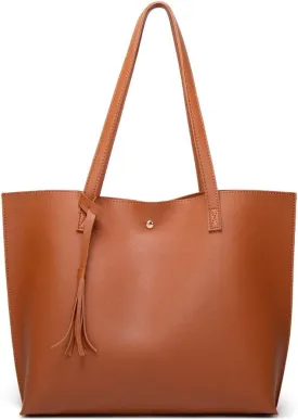 Dreubea Women's Soft Faux Leather Tote Shoulder Bag from, Big Capacity Tassel Handbag