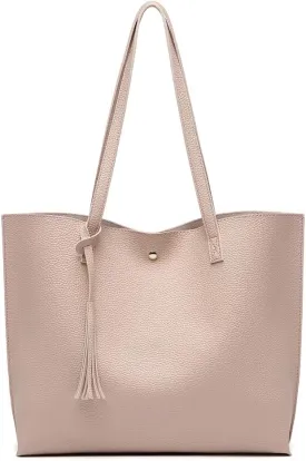 Dreubea Women's Soft Faux Leather Tote Shoulder Bag from, Big Capacity Tassel Handbag