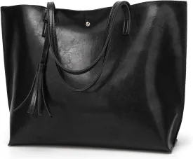 Dreubea Women's Soft Faux Leather Tote Shoulder Bag from, Big Capacity Tassel Handbag