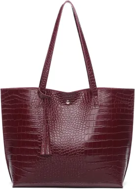 Dreubea Women's Soft Faux Leather Tote Shoulder Bag from, Big Capacity Tassel Handbag