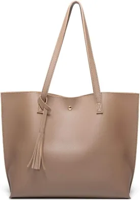 Dreubea Women's Soft Faux Leather Tote Shoulder Bag from, Big Capacity Tassel Handbag