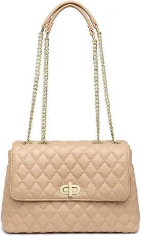 ER.Roulour Quilted Crossbody Bags for Women, Trendy Roomy Shoulder Handbags with Flap Gold Hardware Chain Purses Shoulder Bag