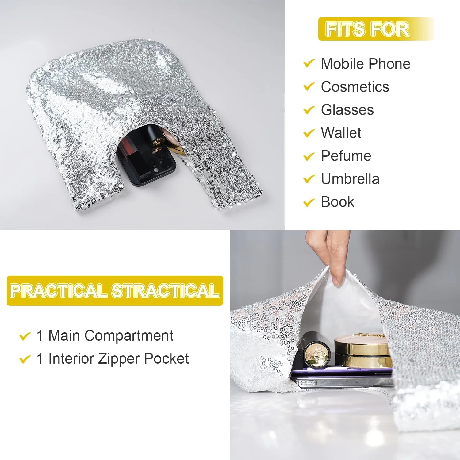 Eternal Beauty Sequin Wrist Bag, Women's Mini Portable Wristlet Knot Pouch, Sparkly Small Cute Evening Wallet Handbag Purse