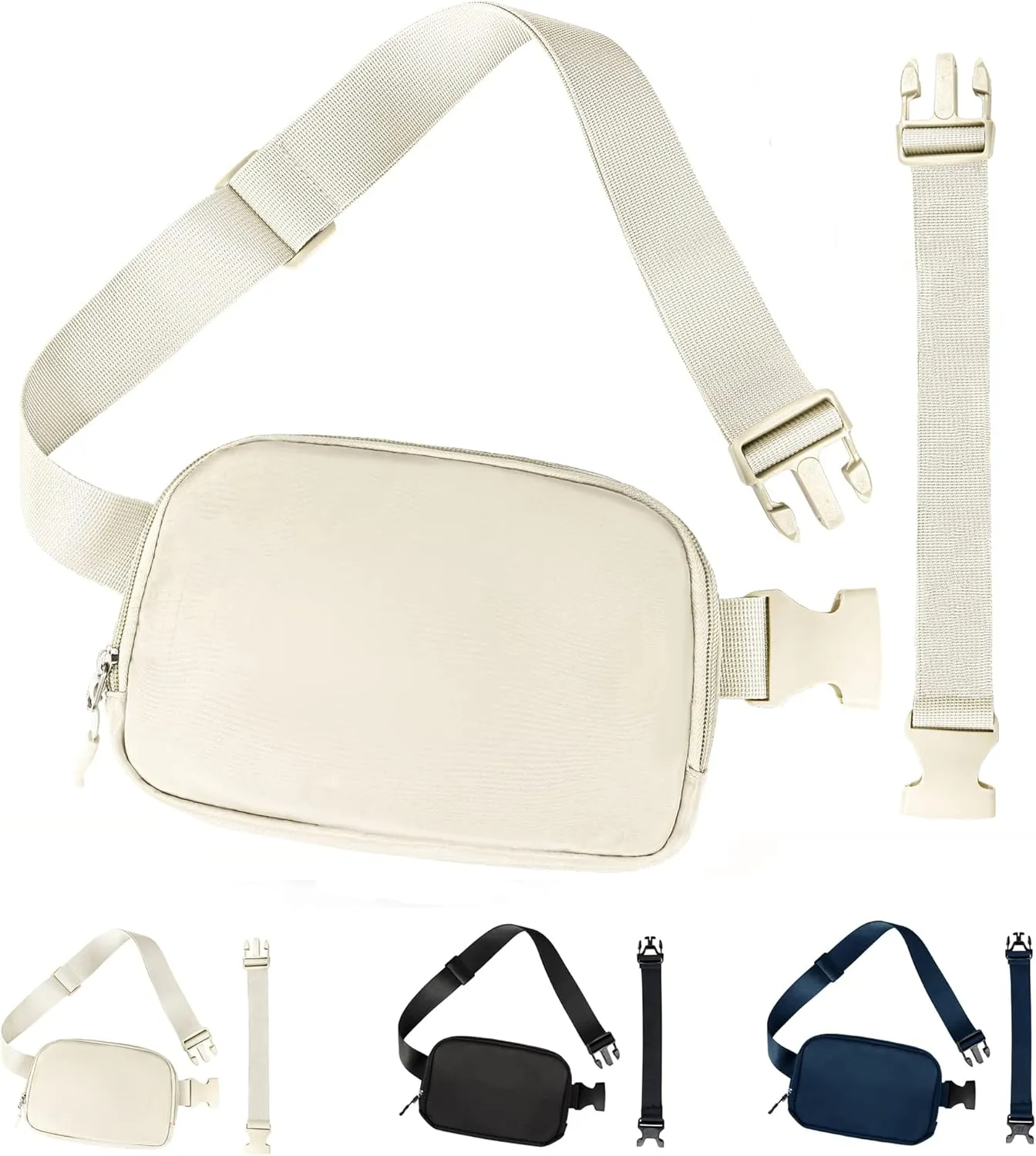 Fanny Pack for Women Men,Fashion Crossbody Bag Mini Belt Bag with Adjustable Strap and 11.8in Extension Belt, Waterproof Waist Bag for Outdoor Running Hiking Walking Travel (Beige)