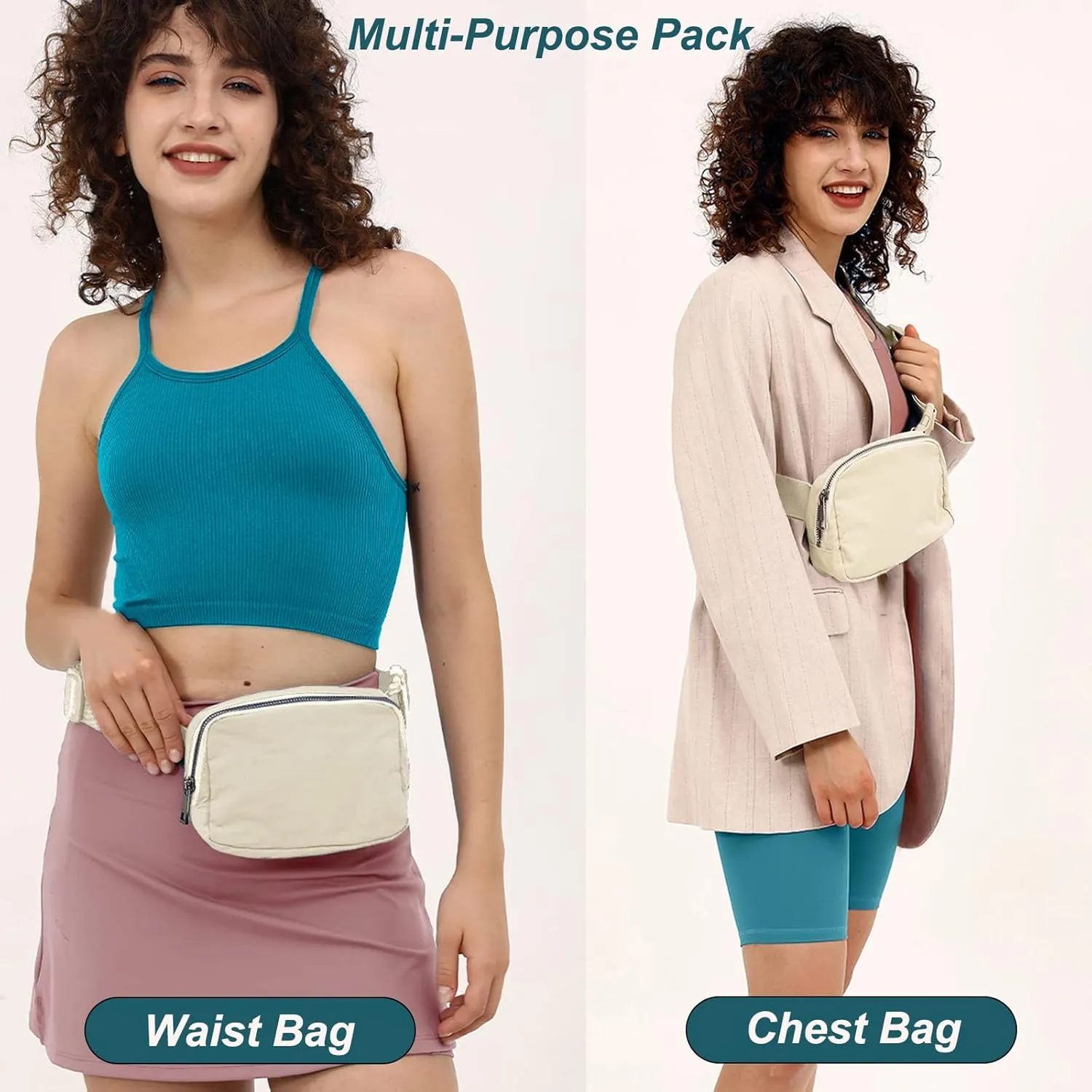 Fanny Pack for Women Men,Fashion Crossbody Bag Mini Belt Bag with Adjustable Strap and 11.8in Extension Belt, Waterproof Waist Bag for Outdoor Running Hiking Walking Travel (Beige)