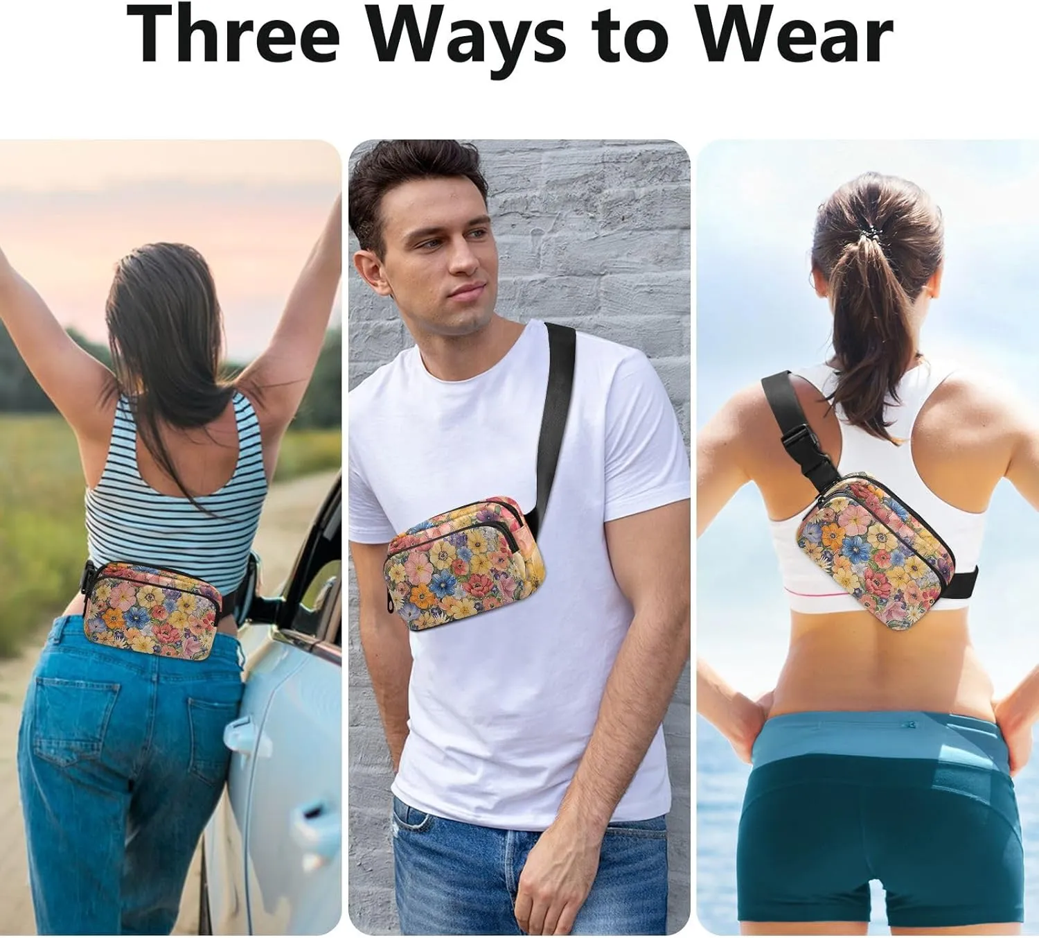 Fanny Pack Waist Bag with Adjustable Strap, Women Men Crossbody Sling Bags, Fall Flowers flower Anemone Peonies Terracotta, Large Capacity Travel Wallet for Shopping Sports Work
