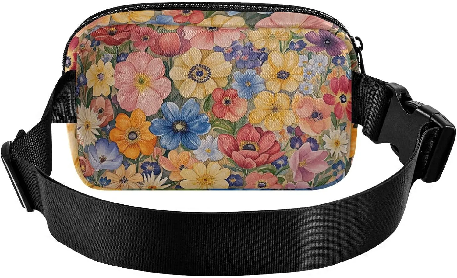 Fanny Pack Waist Bag with Adjustable Strap, Women Men Crossbody Sling Bags, Fall Flowers flower Anemone Peonies Terracotta, Large Capacity Travel Wallet for Shopping Sports Work