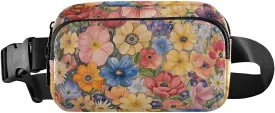 Fanny Pack Waist Bag with Adjustable Strap, Women Men Crossbody Sling Bags, Fall Flowers flower Anemone Peonies Terracotta, Large Capacity Travel Wallet for Shopping Sports Work