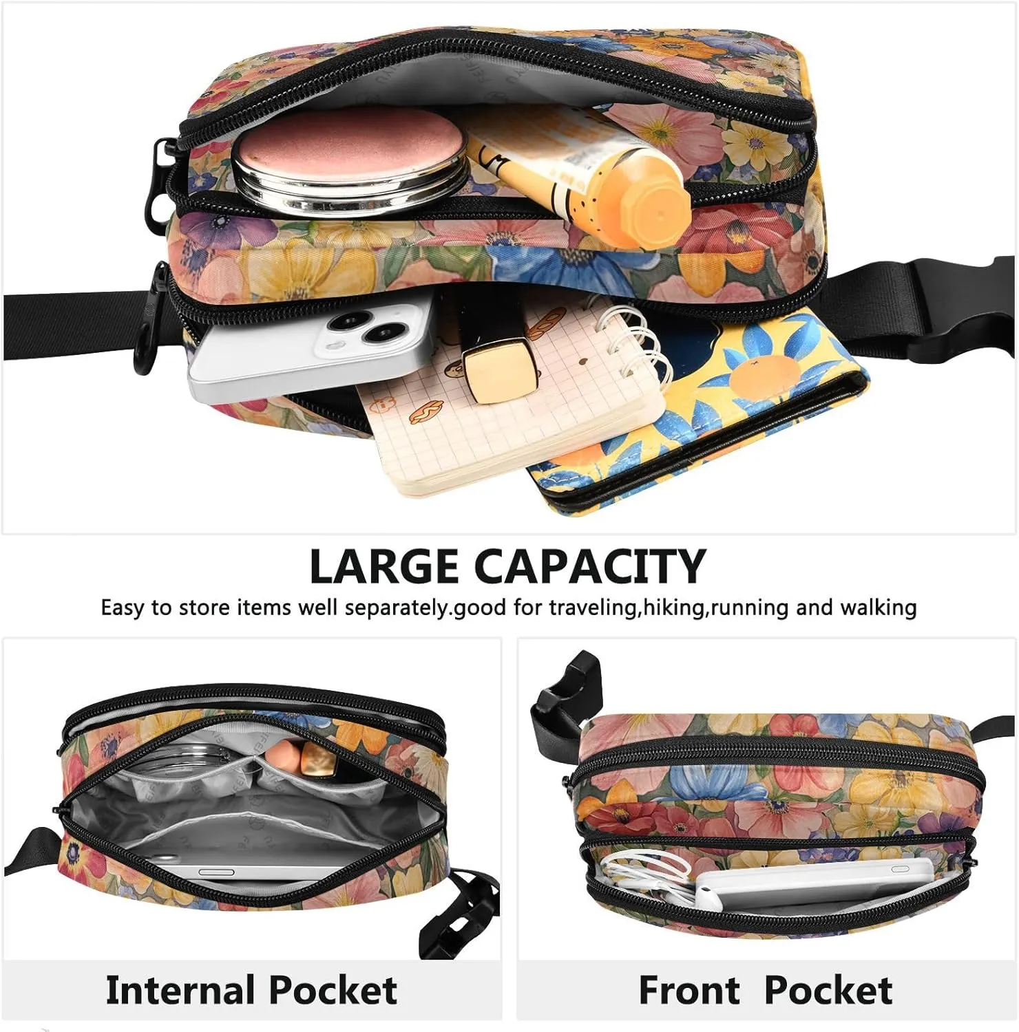 Fanny Pack Waist Bag with Adjustable Strap, Women Men Crossbody Sling Bags, Fall Flowers flower Anemone Peonies Terracotta, Large Capacity Travel Wallet for Shopping Sports Work