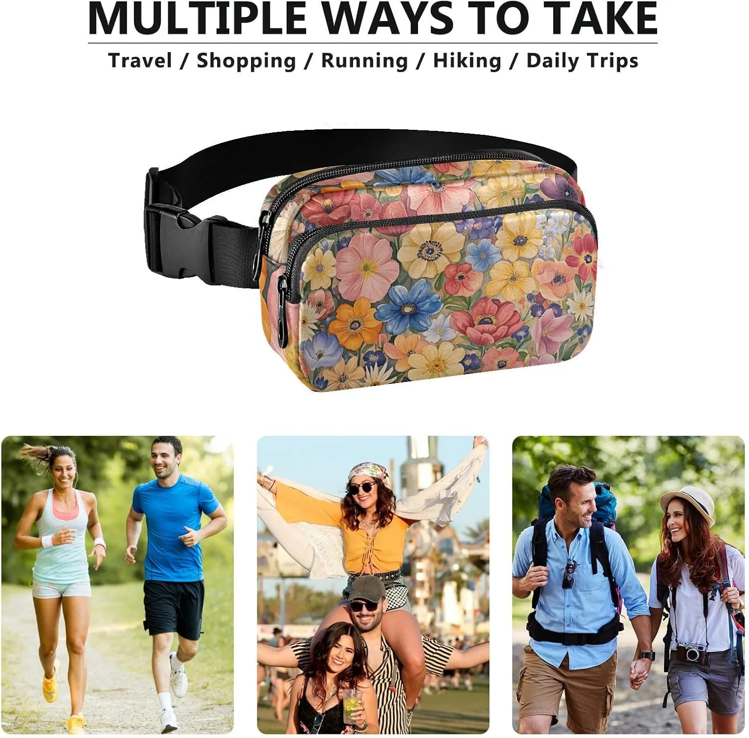Fanny Pack Waist Bag with Adjustable Strap, Women Men Crossbody Sling Bags, Fall Flowers flower Anemone Peonies Terracotta, Large Capacity Travel Wallet for Shopping Sports Work