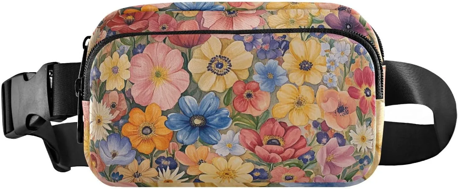Fanny Pack Waist Bag with Adjustable Strap, Women Men Crossbody Sling Bags, Fall Flowers flower Anemone Peonies Terracotta, Large Capacity Travel Wallet for Shopping Sports Work