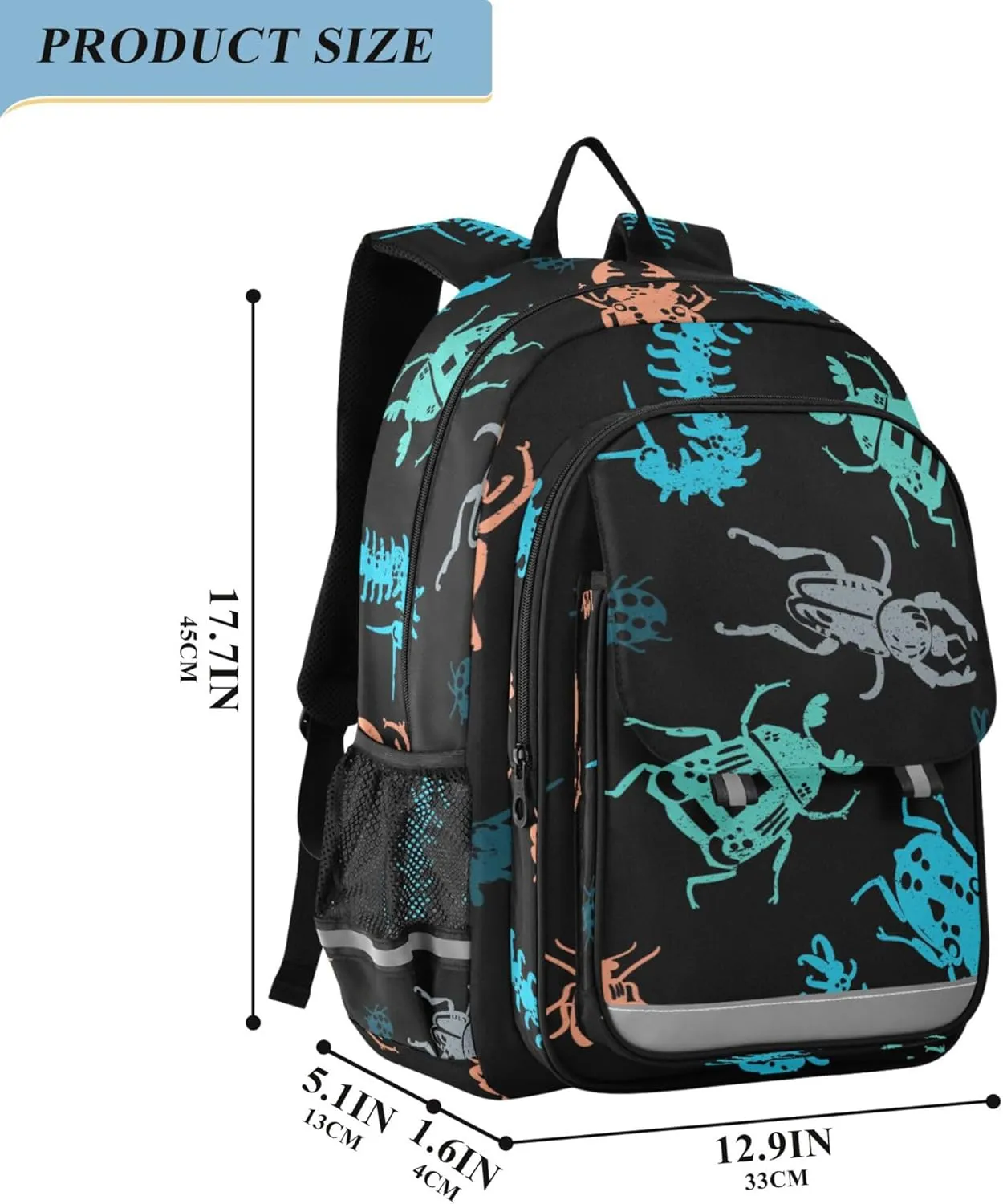 Fisyme Insect Bugs Print School Backpack Laptop Backpack Bags Bookbag Travel Casual Computer Notebooks Daypack