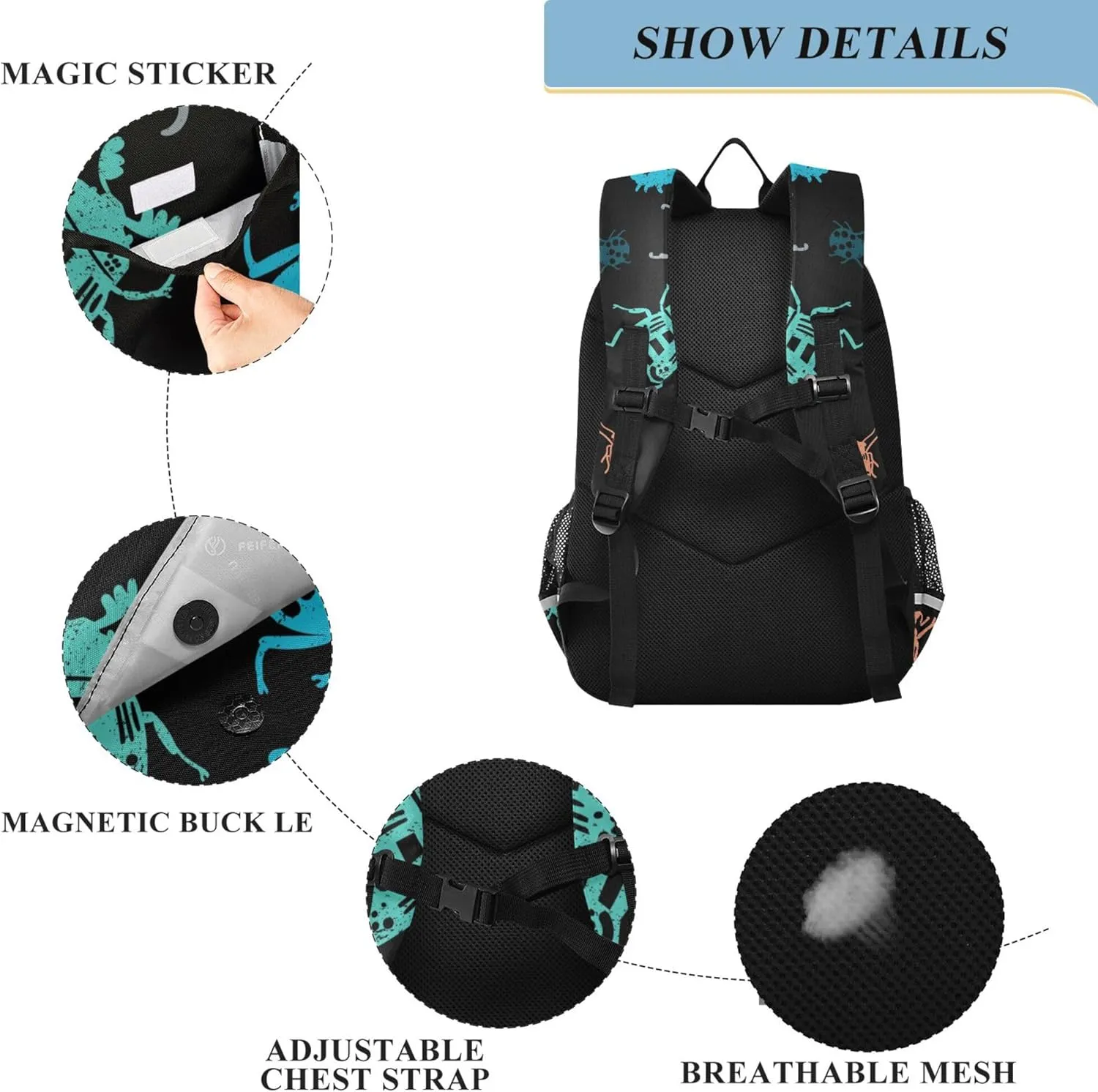 Fisyme Insect Bugs Print School Backpack Laptop Backpack Bags Bookbag Travel Casual Computer Notebooks Daypack