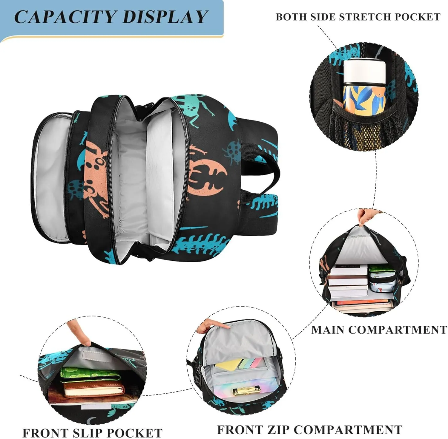 Fisyme Insect Bugs Print School Backpack Laptop Backpack Bags Bookbag Travel Casual Computer Notebooks Daypack