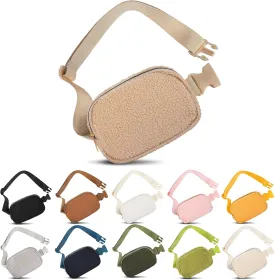 Fleece Belt Bag with Adjustable Strap for Women and Men Crossbody Fanny Bag Bum Bag, Waist Pack for Hiking Workout Sports Travel Wood Grey