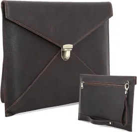 Genuine Leather Laptop Case Large Document Bag Notary Bag Slim Briefcase for Men