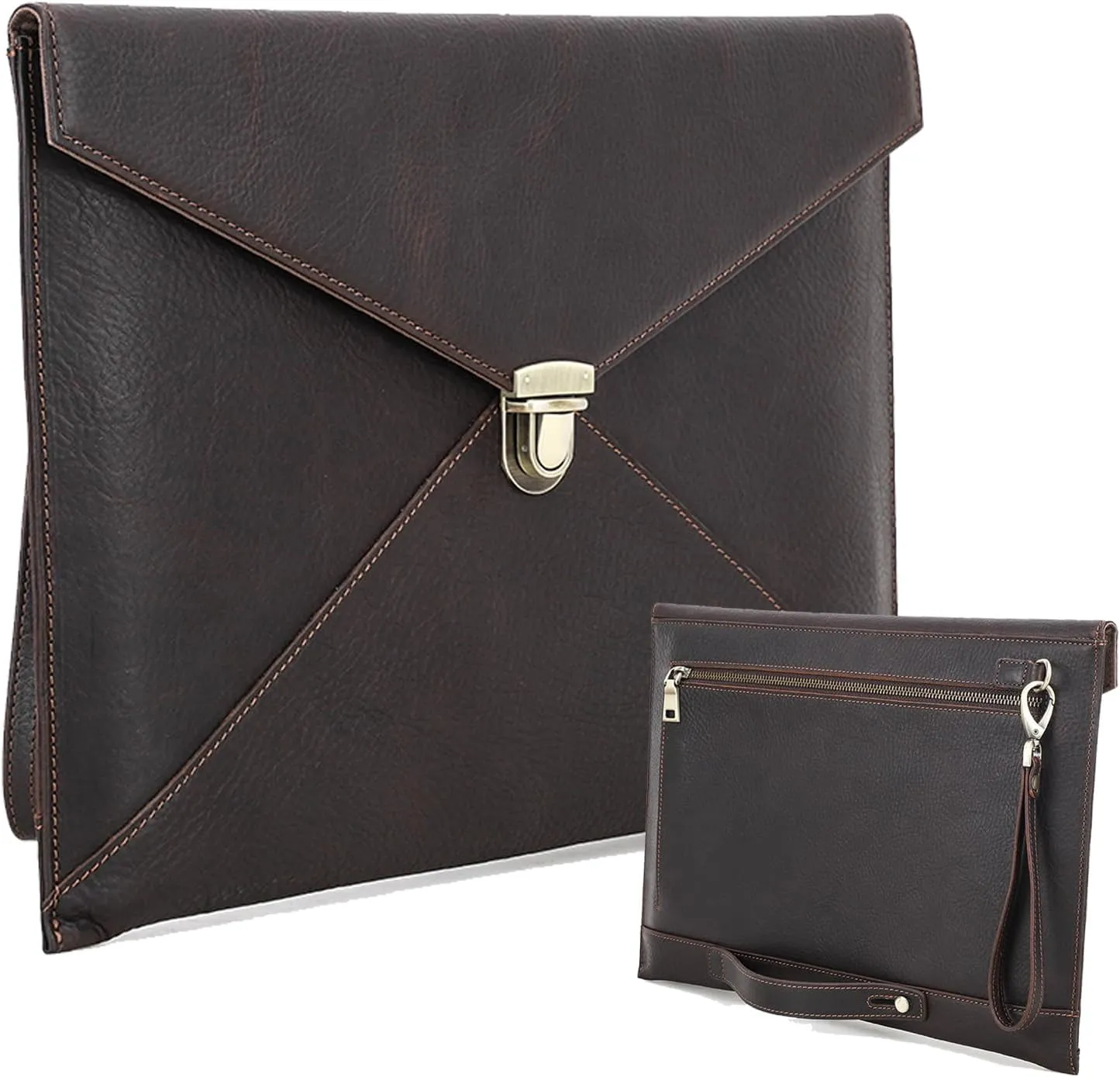 Genuine Leather Laptop Case Large Document Bag Notary Bag Slim Briefcase for Men