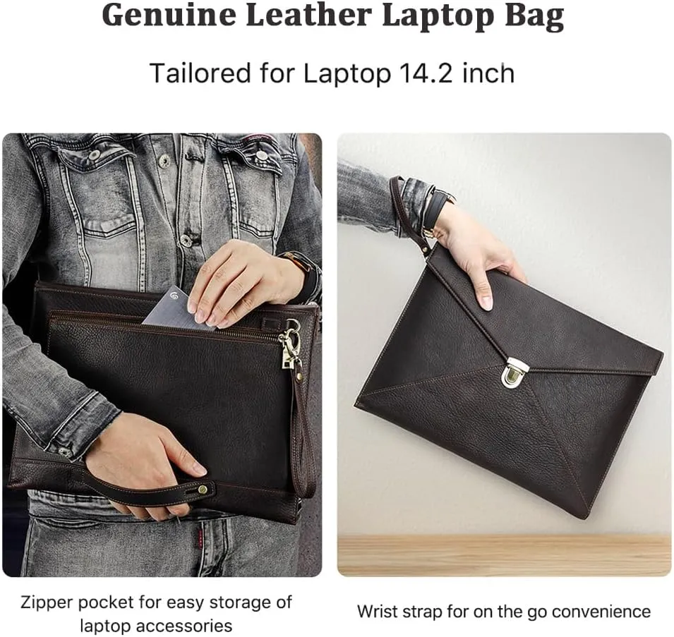 Genuine Leather Laptop Case Large Document Bag Notary Bag Slim Briefcase for Men