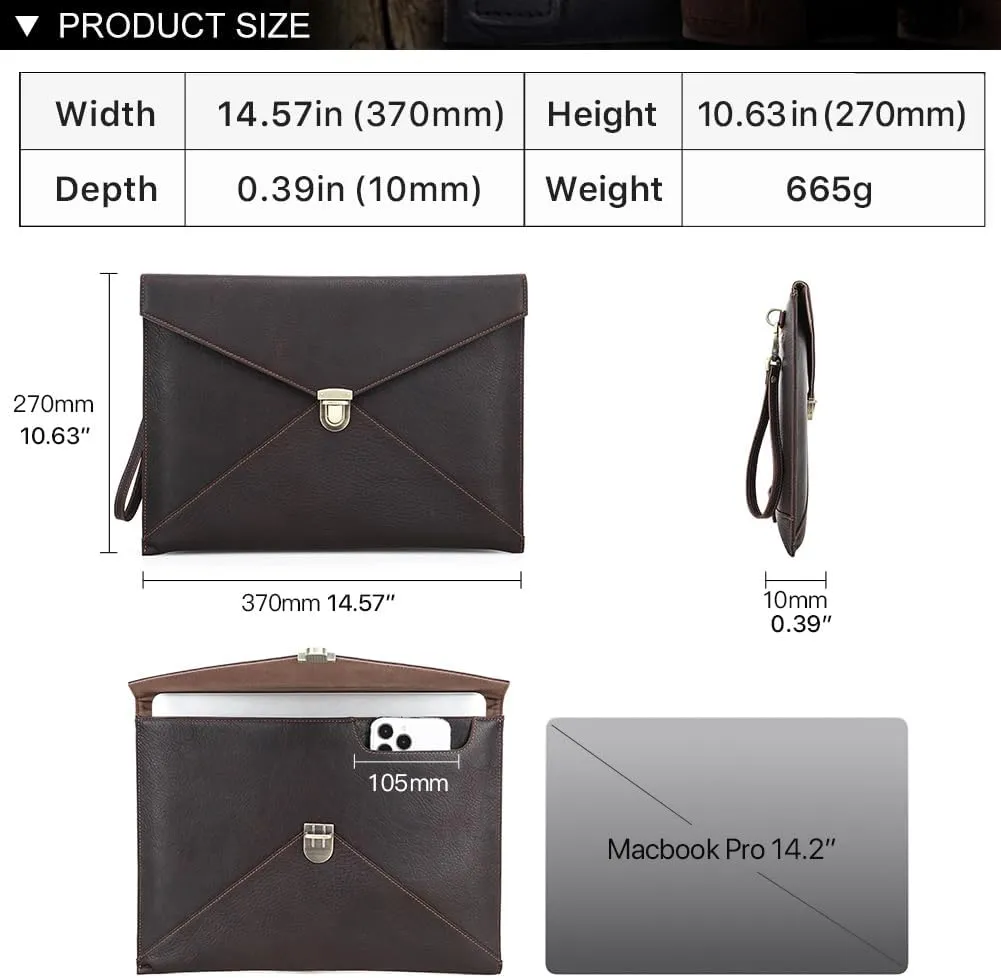 Genuine Leather Laptop Case Large Document Bag Notary Bag Slim Briefcase for Men