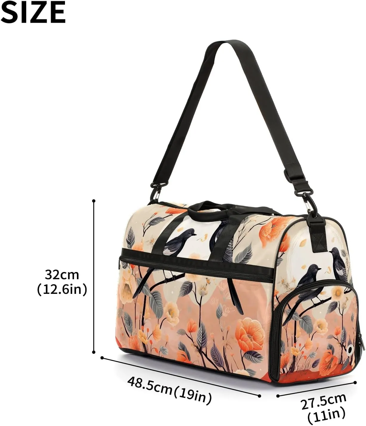 Gym Bag for Women, Carry on Weekender Overnight Bag, Travel Duffel Bags, Personal Item Travel Bag Tote Bag Workout Dance Bag, Chinese Painting Bird - 4