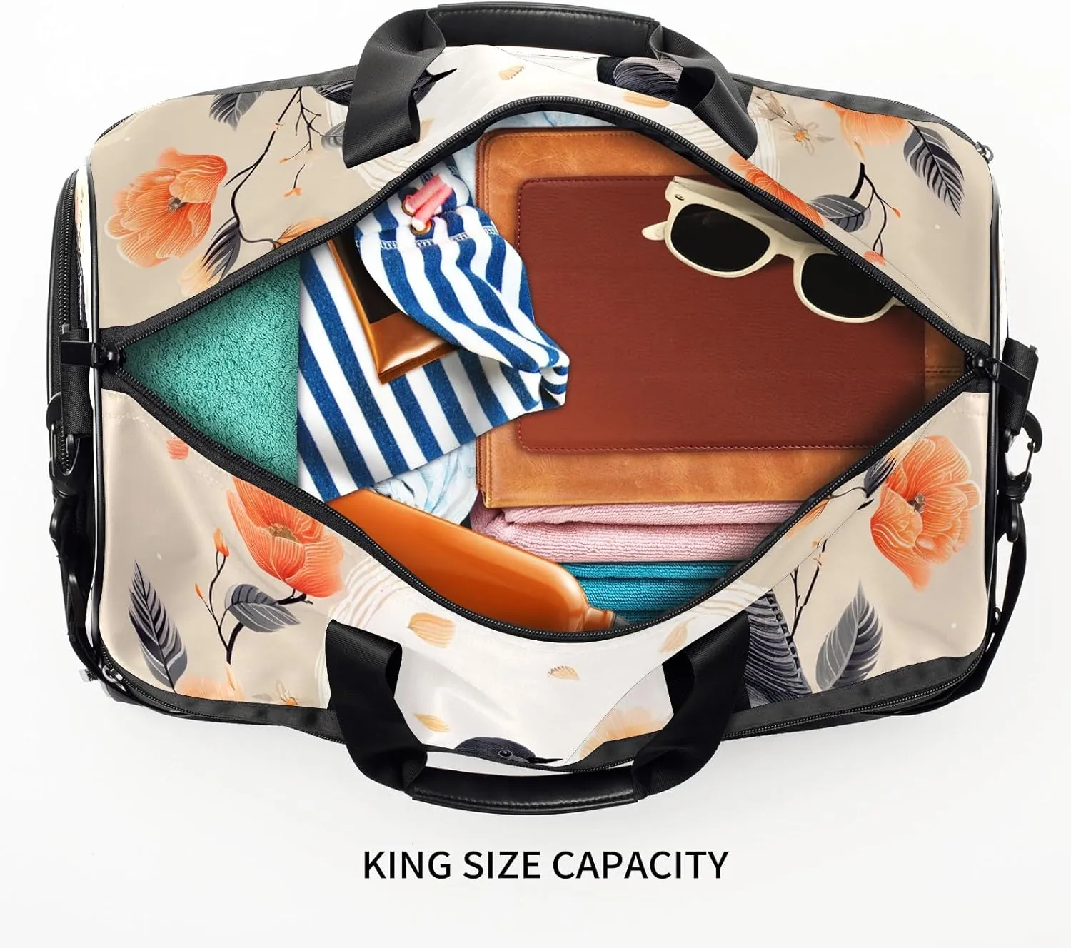 Gym Bag for Women, Carry on Weekender Overnight Bag, Travel Duffel Bags, Personal Item Travel Bag Tote Bag Workout Dance Bag, Chinese Painting Bird - 4