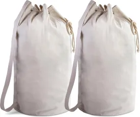 Handy Laundry Canvas Duffel Bag - Drawstring, Leather Closure, Shoulder Strap. (2-PACK)