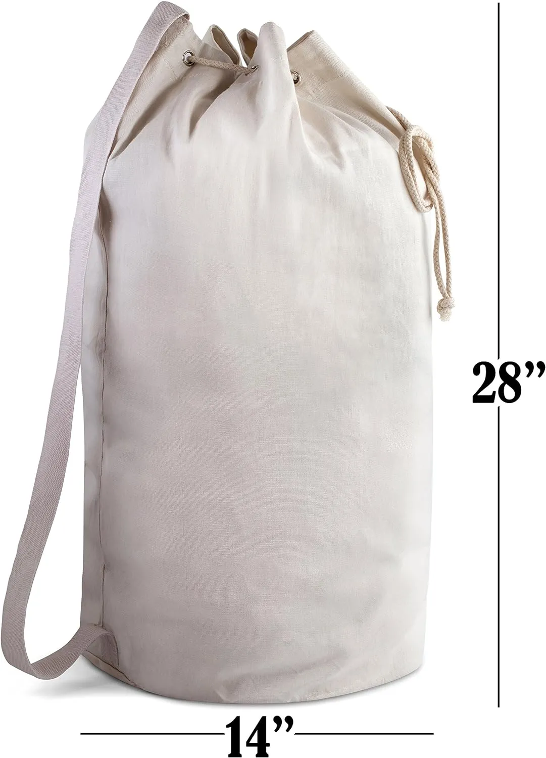 Handy Laundry Canvas Duffel Bag - Drawstring, Leather Closure, Shoulder Strap