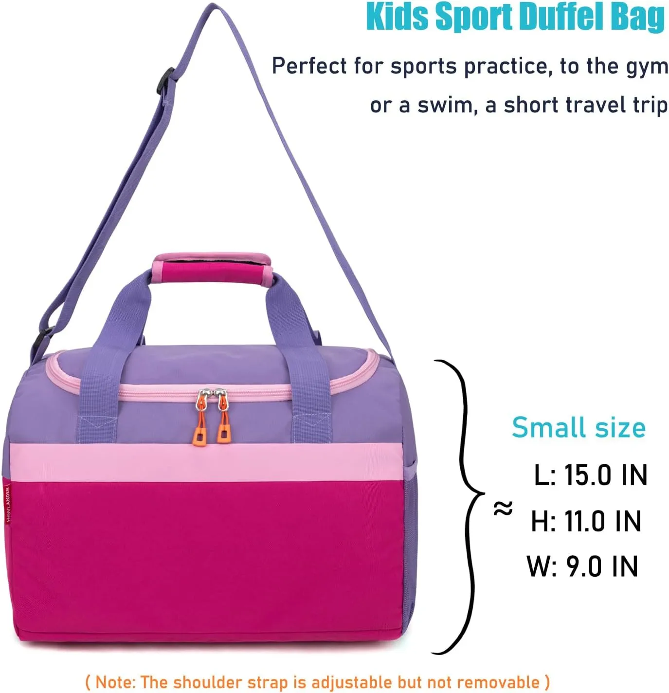 HawLander Small Duffle Bag for Kids Boys or Girls, Travel Bag for One Day Trip (Rose Purple)